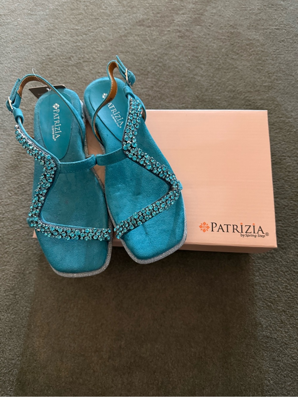 Patrizia Turquoise Jeweled Slingback Sandals